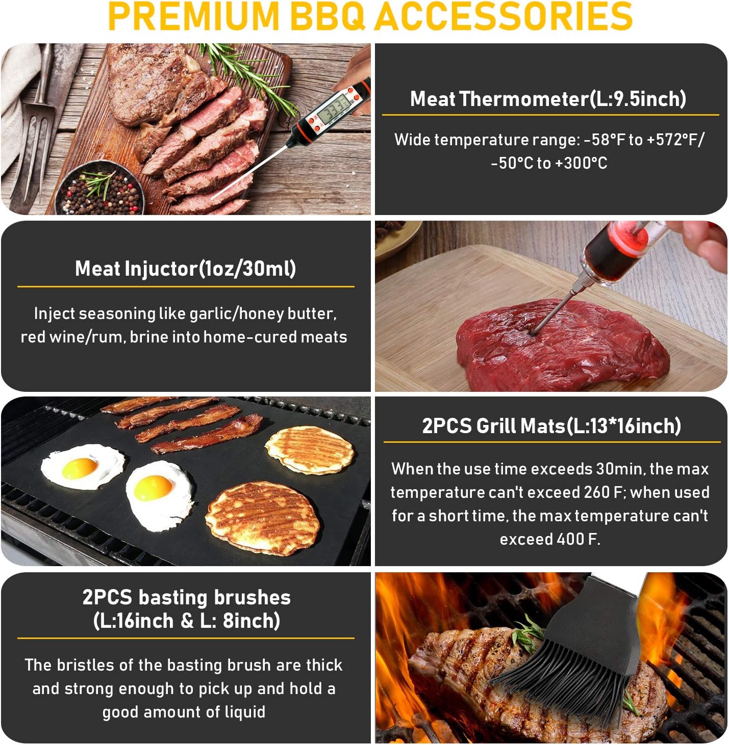 34PCS BBQ Grill Accessories Tools Set, Stainless Steel Grilling Tools with Carry Bag, Thermometer, Grill Mats for Camping/Backyard Barbecue, Grill Tools Set for Men Women : Garden & Outdoor