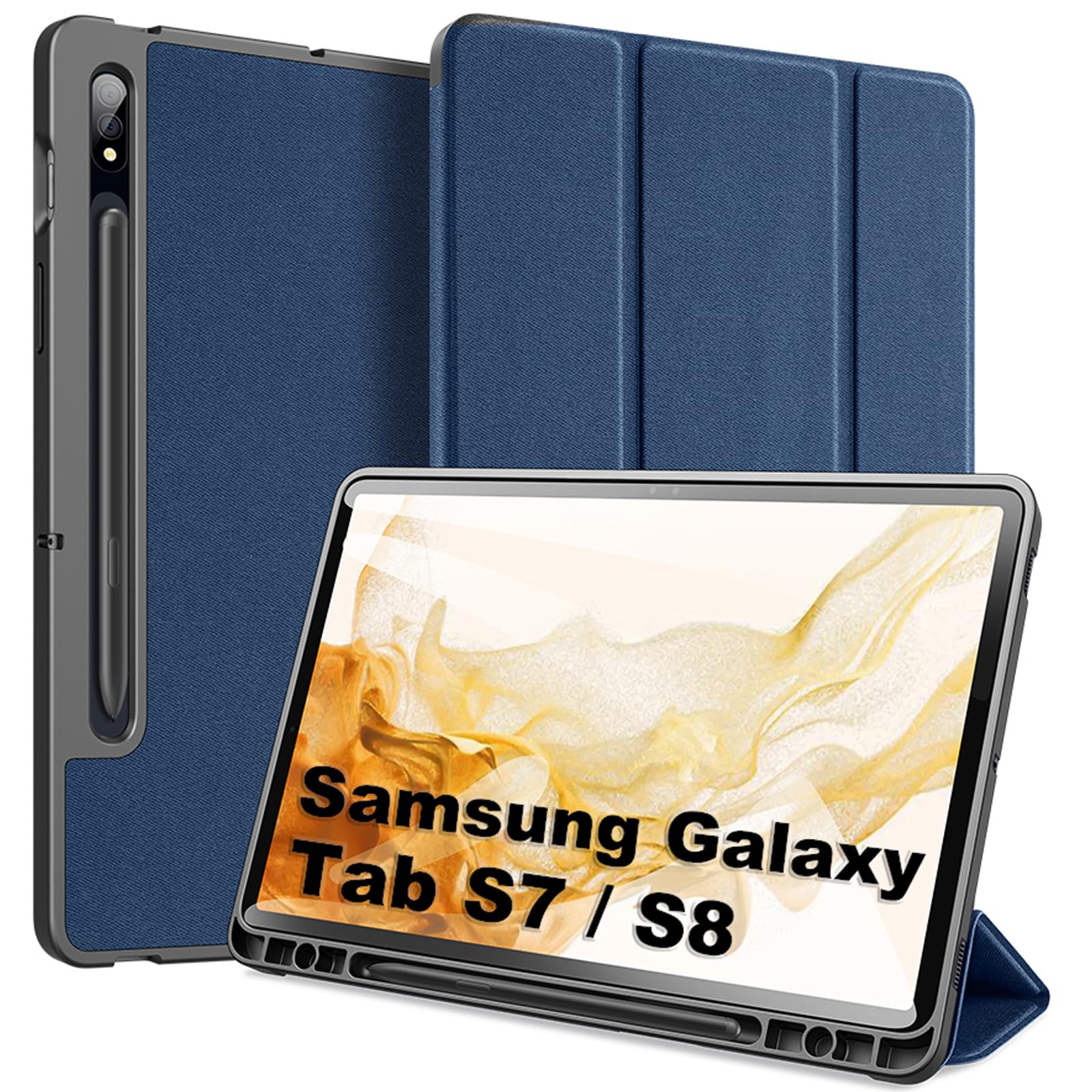 Case for Samsung Galaxy Tab S8 (SM-X700 / X706) / S7 11 inch (T870 / T875), DUX DUCIS Thin Smart Leather Cover Case with Pencil Holder & Auto Wake Up/Sleep for Galaxy S8 / S7 11" Tablet, Blue