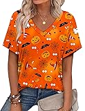 Alaroo Halloween Shirts for Women V Neck Tops Short