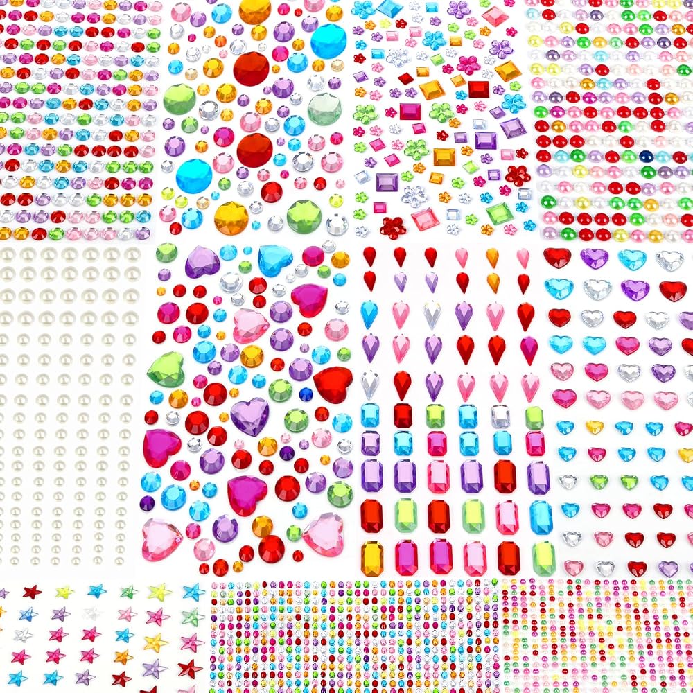 JOLCEEY 3034pcs Gem Stickers Rhinestone Self Adhesive Gems DIY Crafts