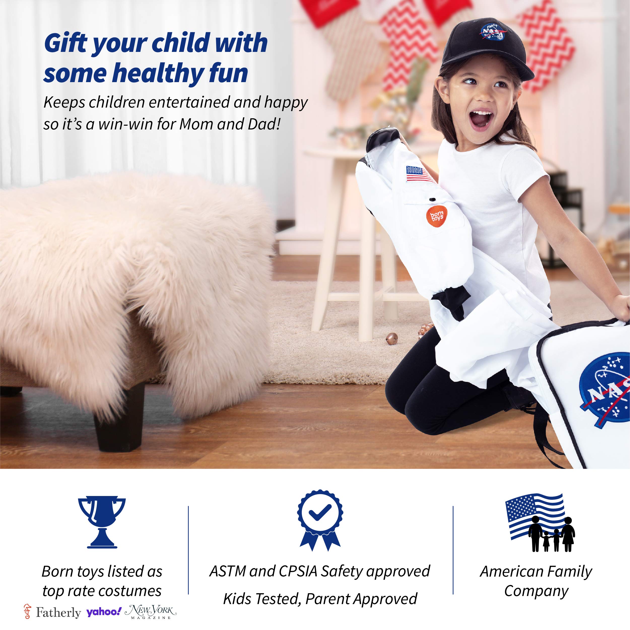 Born Toys Pretend Play Costumes for Kids Ages 3-7, Washable Toddler Dress Up Clothes for Play (Astronaut)