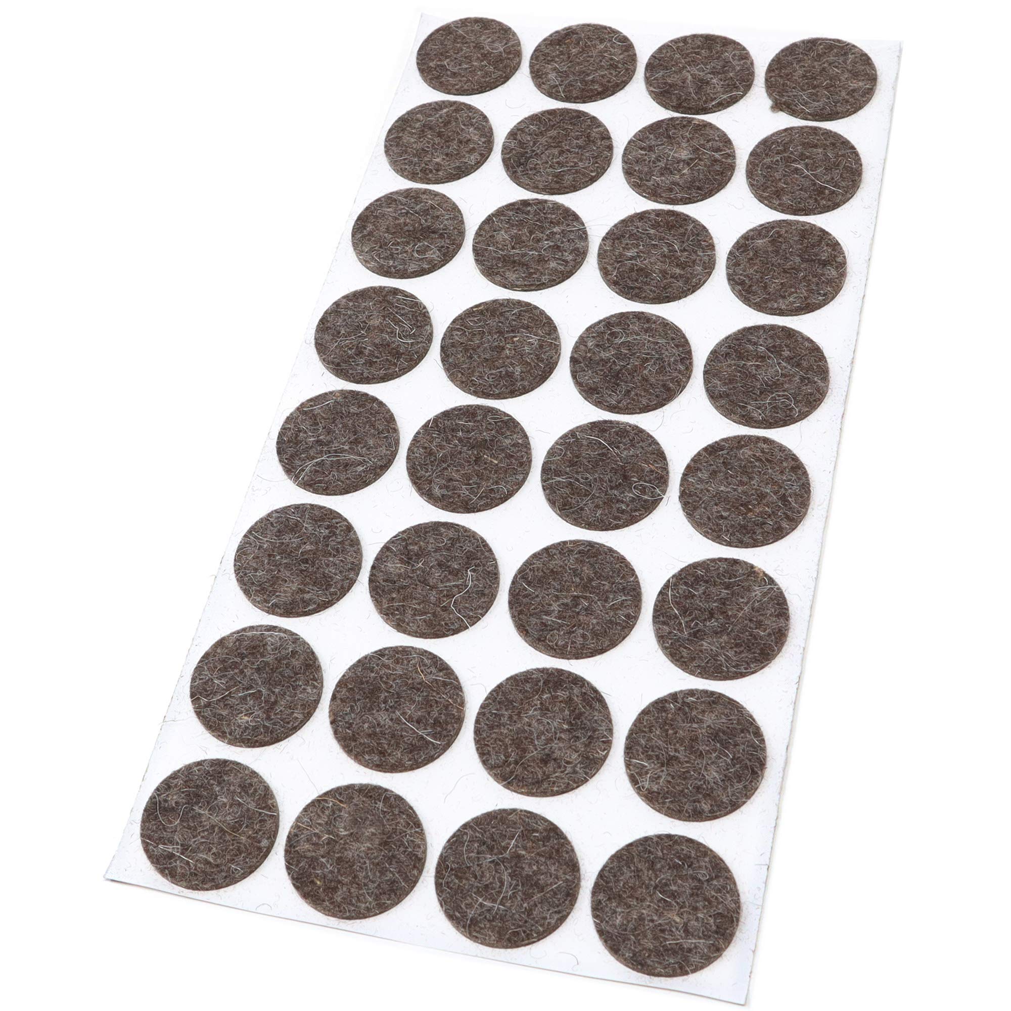 Adsamm® / 32 x self-adhesive wool felt pads / brown / Ø 26 mm / round / 3 mm thick extra soft natural stick-on felt furniture glides / furniture protective pads