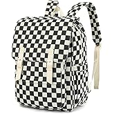 fufazfo Corduroy Laptop Backpack for Women, Fits 15.6 Inch Computer Bag, College High School Bookbag Travel Daypack Purse, Work Business Bags - Corduroy Checkered Black