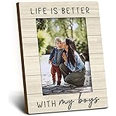 Foyoulame Boy Mom Gifts Picture Frame 4x6, Mom Dad Son Wooden Picture Frame, Birthday Gift for Mother Father from Sons Boys, Life is Better with My Boys Decorative Photo Frames for Table Desk Decor