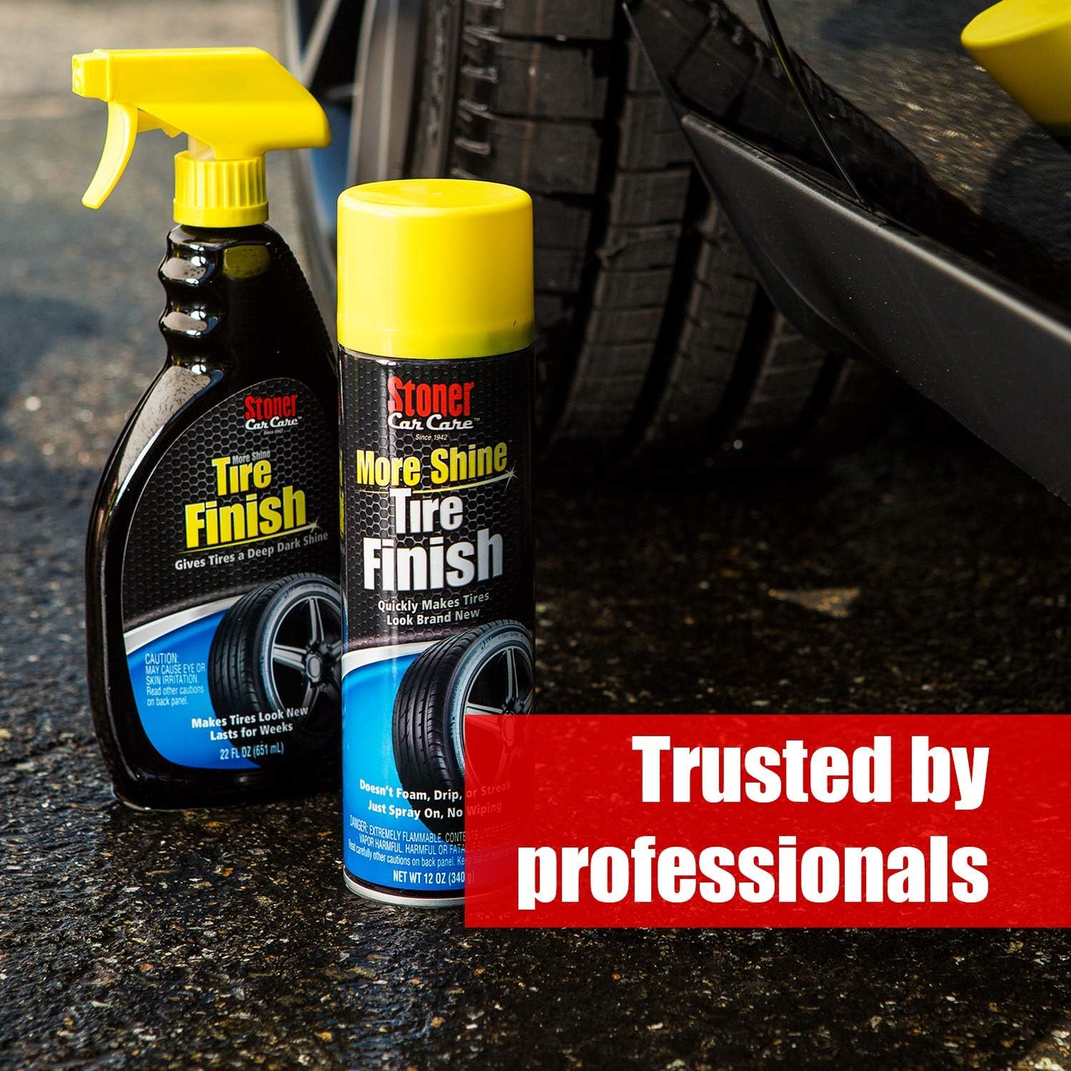 Stoner Car Care 91044 12-Ounce More Shine Original Tire Dressing Spray for Tire and Wheel Care and Long Lasting Tire Shine Rain Resistant Make Faded Tires Look New, Pack of 1: Automotive