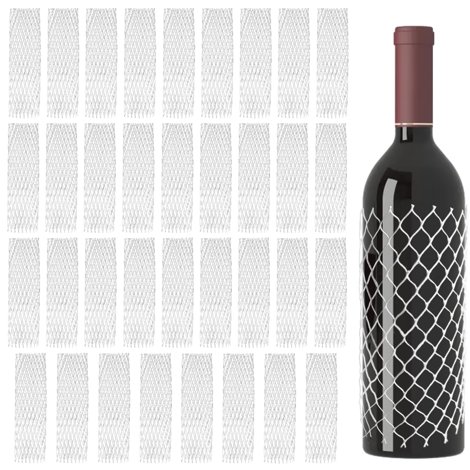 MEMOFYND 35pcs Wine Bottle Protective Nets, Anti Dent & Scratch, Elastic, White, 21cm