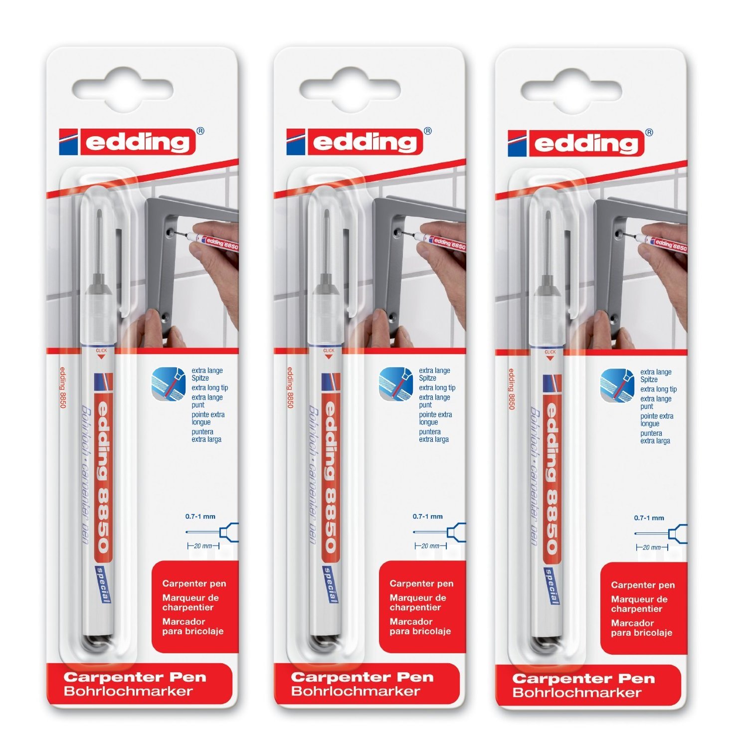 edding 8850 Borehole Marker - Black - Set of 3 - For Permanent Marking of Hard To Reach Areas (3 Pieces, Borehole Marker)