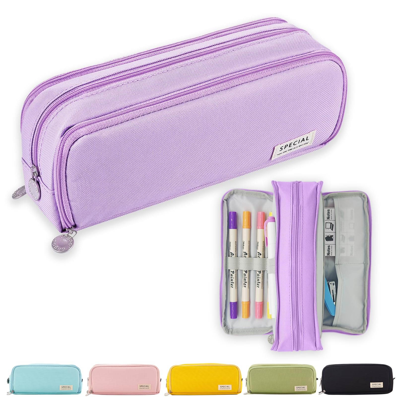 X SIM FITNESSX Pencil Case for Teens Girls 3 Compartments Large Capacity Pencil Case for School and Office (Purple) — image 1