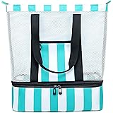 BLUBOON Mesh Beach Tote Bag with Cooler Compartment Insulated Detachable Picnic Bag with Zipper and Pocket Pool Bag for Women