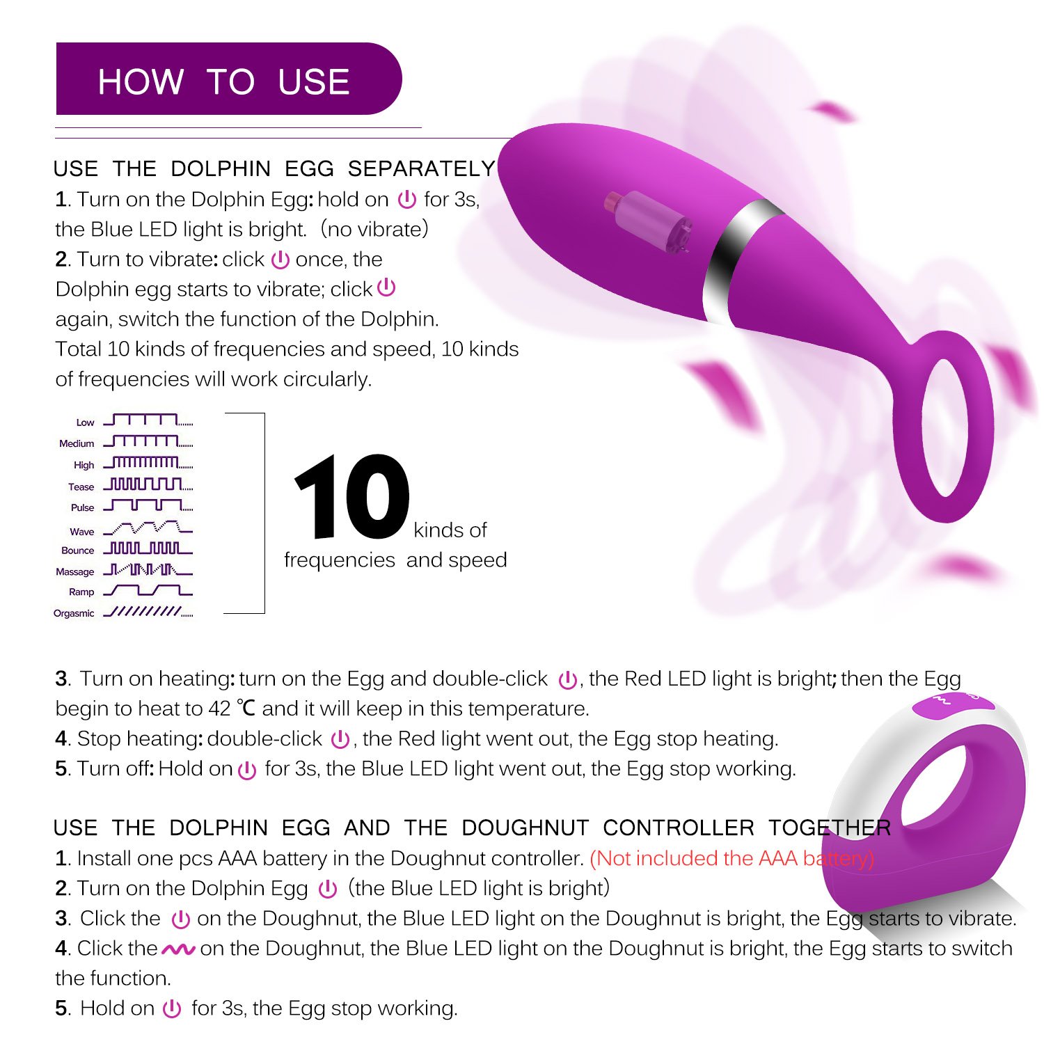 L’aise vie USB 10 function Kegel Exercise Balls Rechargeable Wireless Remote Control Vibrating Heating Bullet Egg LED Light Pleasure Soft Medical Silicone GIGI Dolphin Waterproof Ring-hold Love Ball