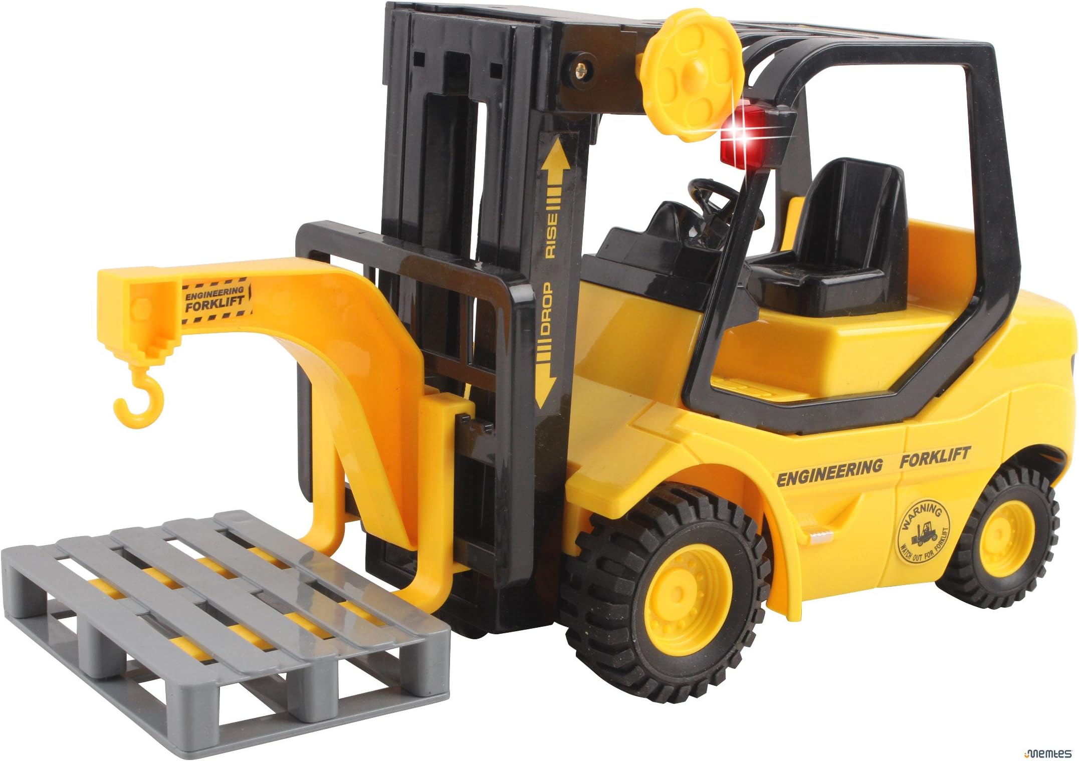 Memtes Friction Powered Forklift Truck Toy with Lights and Sounds for Kids (Included with Plastic Pallet)