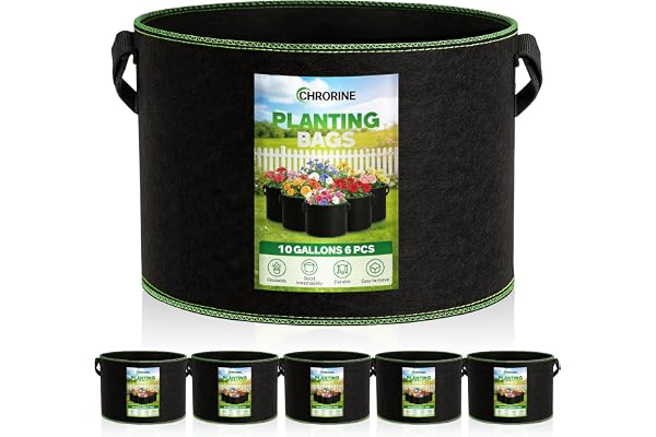 CHRORINE 6-Pack 10 Gallon Grow Bags 300G Thickened Aeration Fabric Pots with Handles Suitable for Planting Plants Flowers and