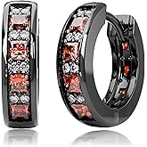 KETRYEP Black Hoop Earrings for Men Garnet Sapphire Emerald Black Diamond Huggie Earrings Men Women Cubic Zirconia Hypoallergenic Jewelry Gift