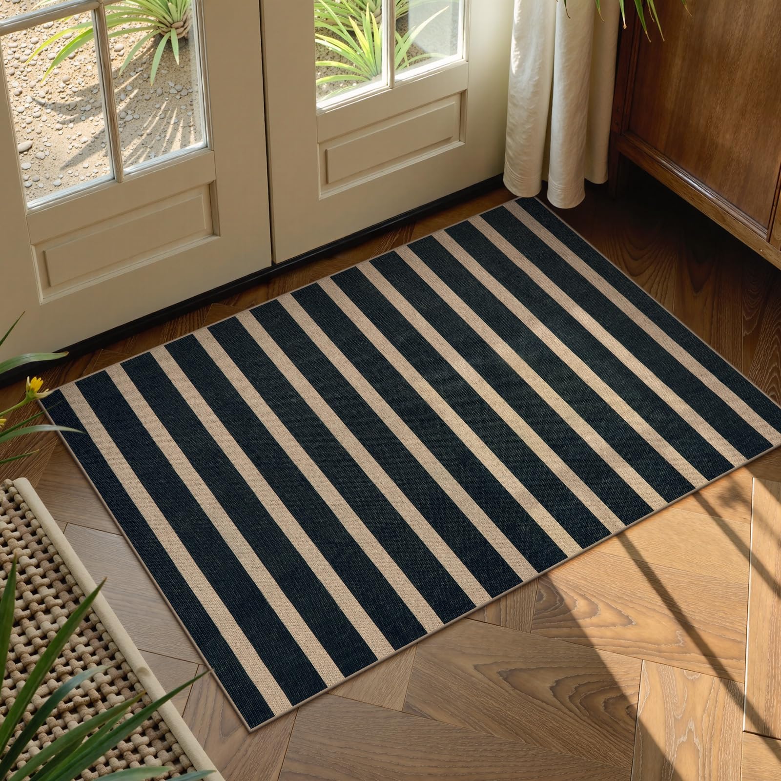 Photo 1 of Lahome Elance Striped Easy Jute Entryway Rug, 2x3 Kitchen Rugs Non Slip Washable Indoor Outdoor Door Mat, Farmhouse Neutral Lightweight Non Shedding Small Carpet for Entry Welcome Door