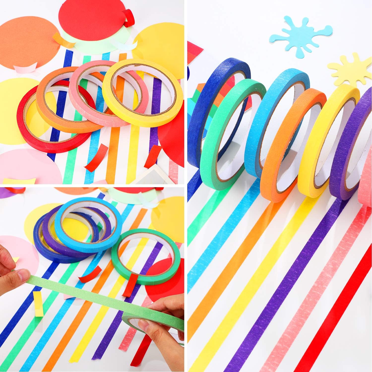 12 Rolls 0.4 Inch Colored Masking Tapes Colorful Crafts Labeling Painters Tapes with 12 Colors, 288 Yards in Total for Crafts, Arts, School Projects, Party, Home Decoration and Office Supplies