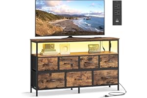 SONGMICS BELLAH Collection - Dresser for Bedroom with App-Controlled LED Lights and Charging Station, Chest of Drawers, TV St