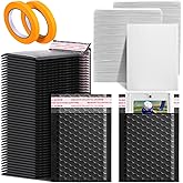 Engrowtic 302 Pcs Trading Card Shipping Protector Set Include 200 Precut Plastic Inserts Card Mailers 100 Poly Bubble Mailers Padded Envelopes and 2 Masking Tape(Black,5.1 x 5.9 Inch)