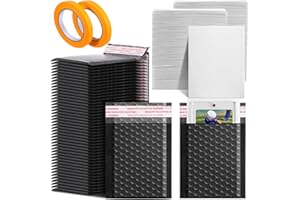 Engrowtic 302 Pcs Trading Card Shipping Protector Set Include 200 Precut Plastic Inserts Card Mailers 100 Poly Bubble Mailers Padded Envelopes and 2 Masking Tape(Black,5.1 x 5.9 Inch)