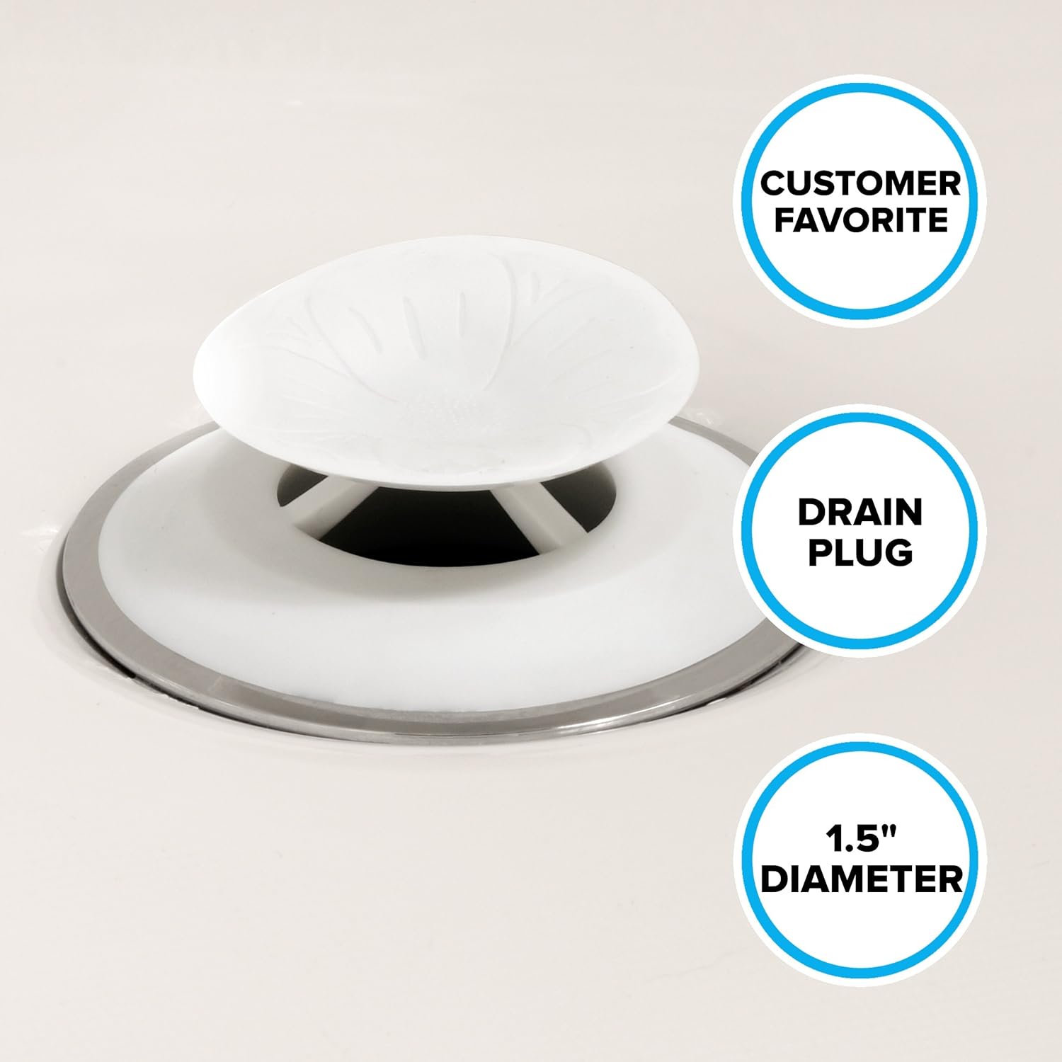 SlipX Solutions Snug Plug Bath Drain Stopper Seals Tightly Around Drain (Fits 1.5 Inch Open Drains, Great for Tubs, Easy Push Open/Close Design): Home & Kitchen