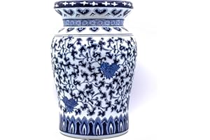 Euro Ceramica Claybarn Blue Garden Porcelain 16" Decorative Lotus Podium Stool