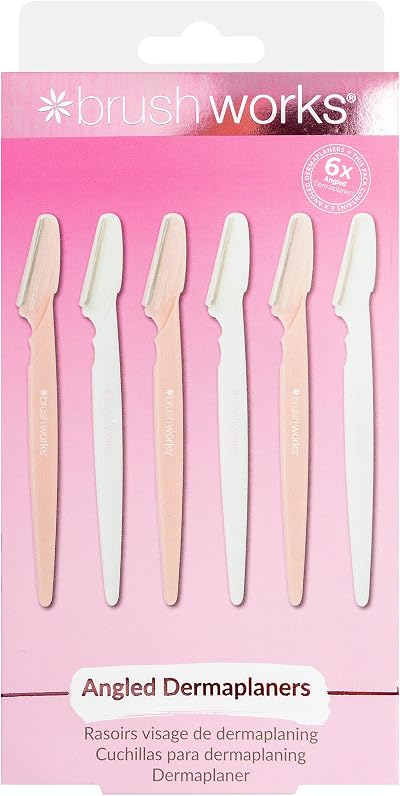 Brushworks Angled Dermaplaners Pack of 6 Facial Exfoliating Razors Women Peach