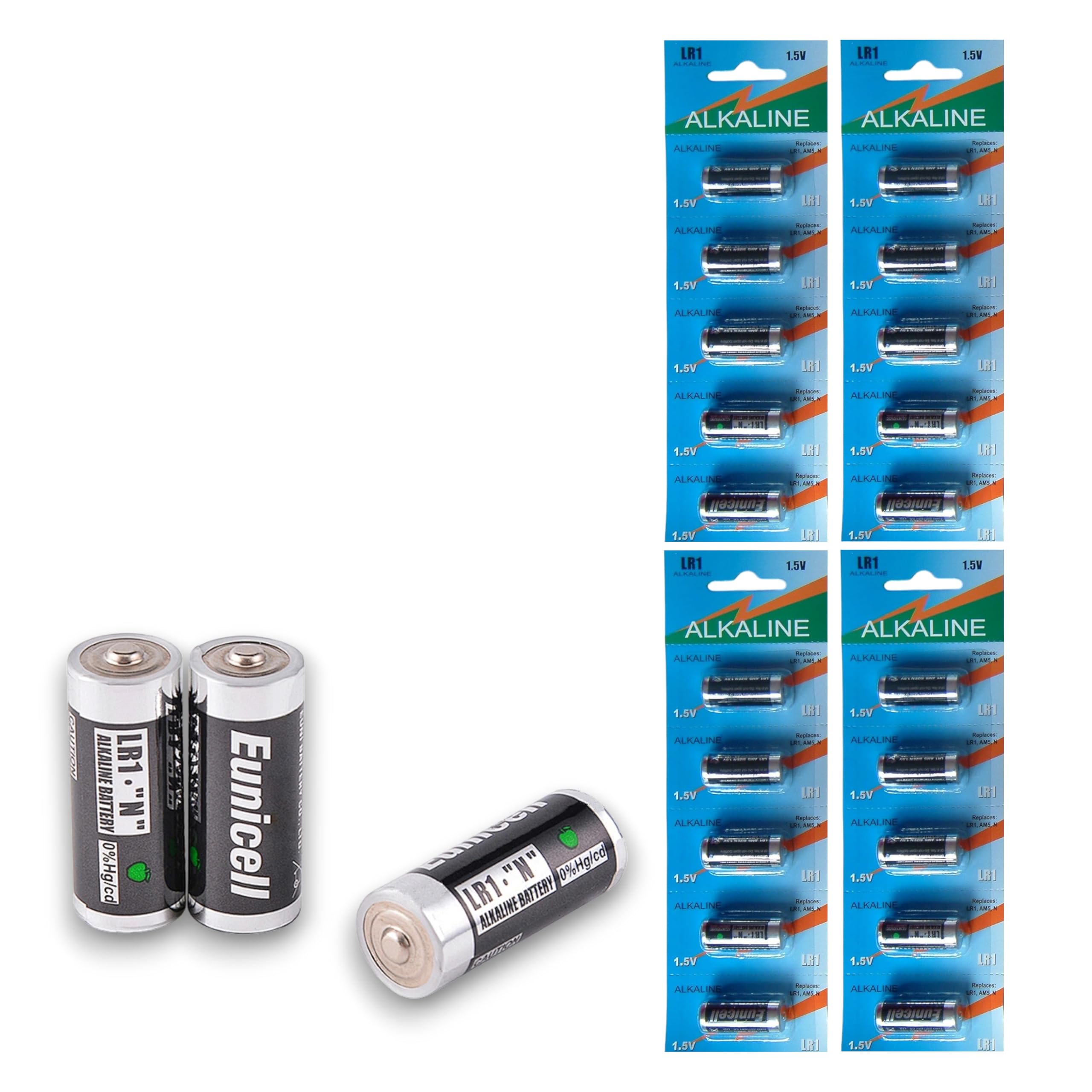 Eunicell Lot de 20 piles alcalines LR1 MN9100/AM5/N 1,5 V