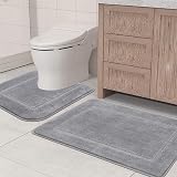 Pauwer Microfiber Soft Bath Mat Set 2 Piece Grey 53x86cm + 50x50cm Non Slip view 8