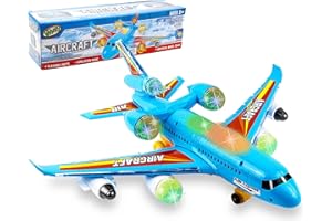 Toysery Airplane Toys for Kids, Bump and Go Action, Toddler Toy Plane with LED Flashing Lights and Sounds for Boys & Girls 3-12 Years Old (Airplane)