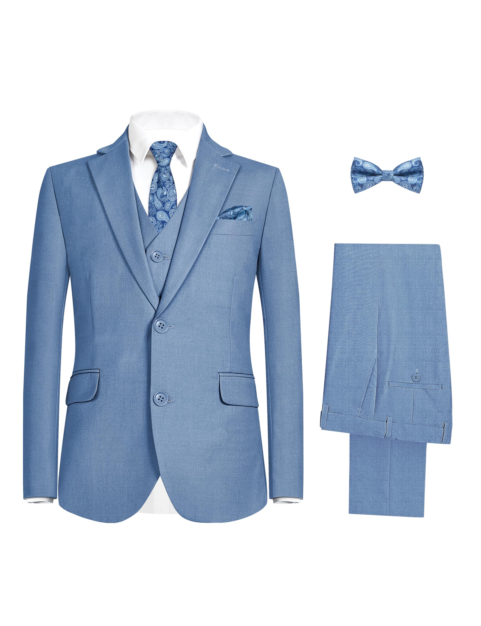 Happy Dolphin Boys Suits Blue Gray Slim Fit Size 16 Formal Suits for Kids Toddler Tuxedos Dresswear Ring Bearer Outfit Boys' Wedding Suits Set Dress Clothes Teen Youth 5-Piece Adjustable Waist Image