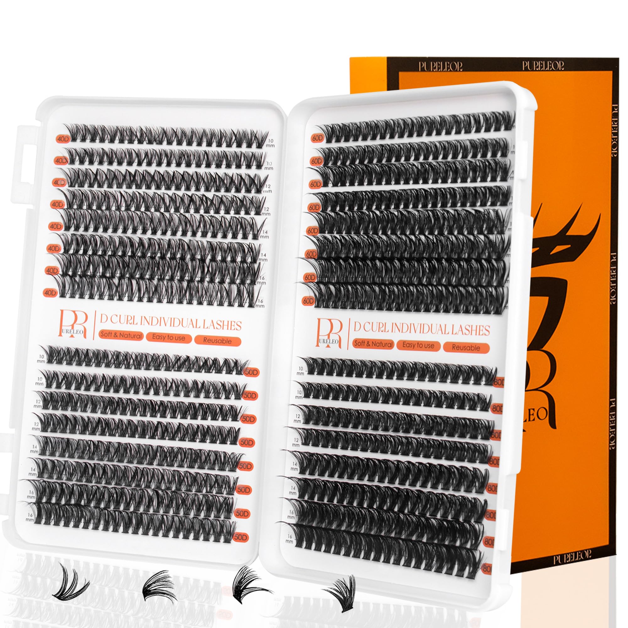 Cluster Lashes D Curl 640pcs Individual Eyelashes Natural Look 10-16 MM DIY Lash Extensions at Home (40+50+60+80D) — image 1