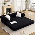 DAMAIFROM Convertible Sleeper Sofa Bed, Corduroy Folding Mattress Couch with Fixed Frame, Floor Lounge Couch with Pillow, Foldable Lazy Sofa Cama for Living Room, Bedroom, Jet Black