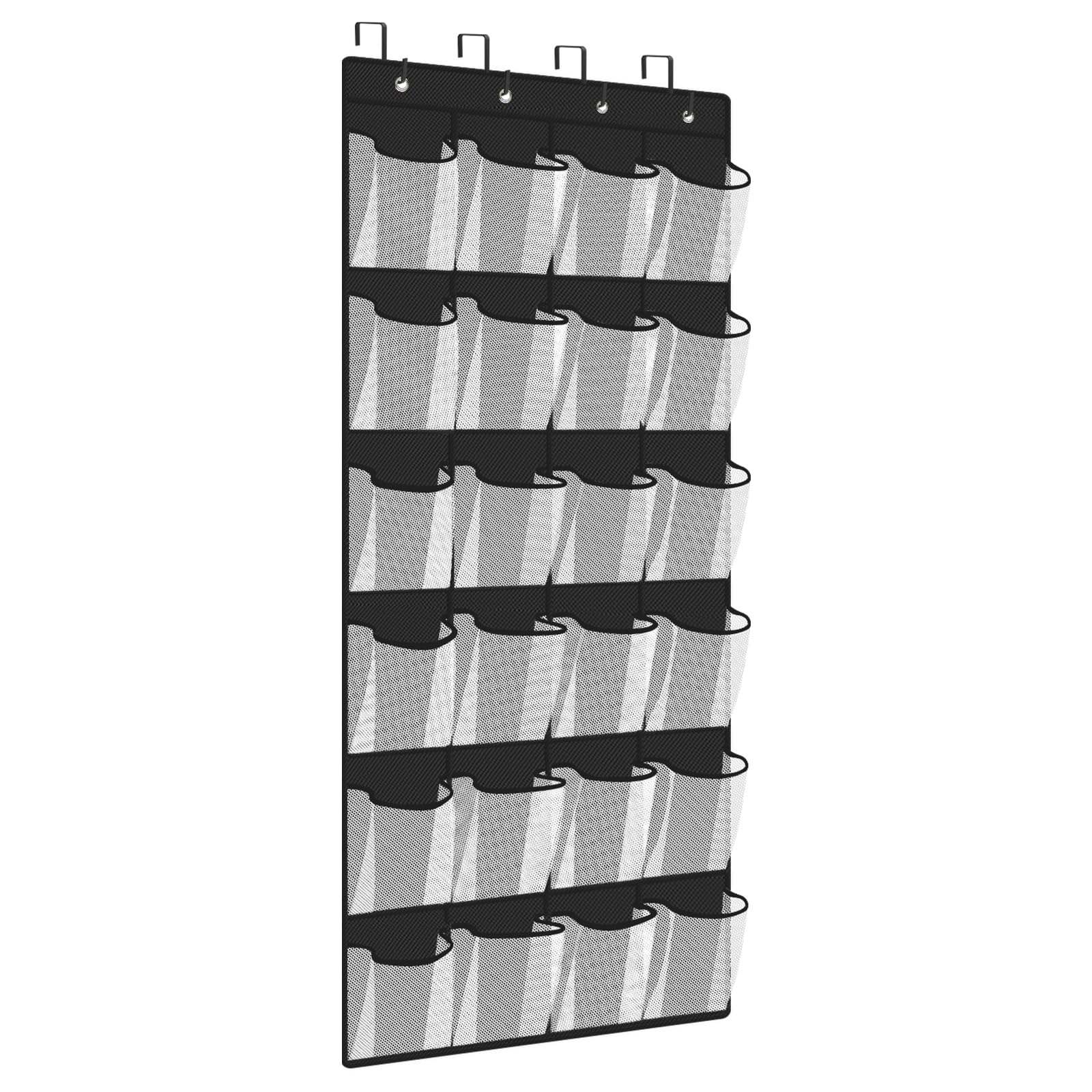 FENTEC Over Door Shoe Storage 24 Mesh Pockets, Haning Shoe Rack Storage Organiser, Over Door Shoe Organizer Sturdy, Back of Door Shoe Storage with Hooks, Black