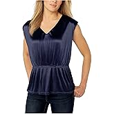 Liverpool Womens Short Sleeve Dolman V-Neck Peplum Knit Top