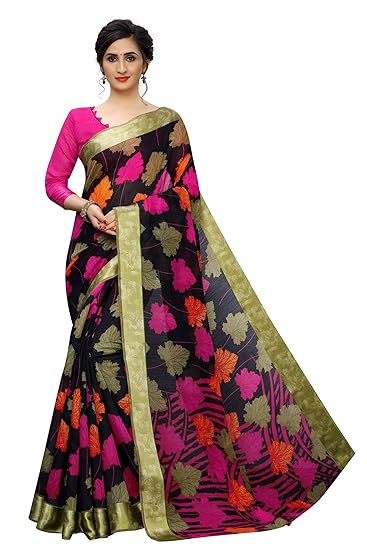 Womens Digital Linen Saree with Unstitched Blouse Piece (DigiValentine)
