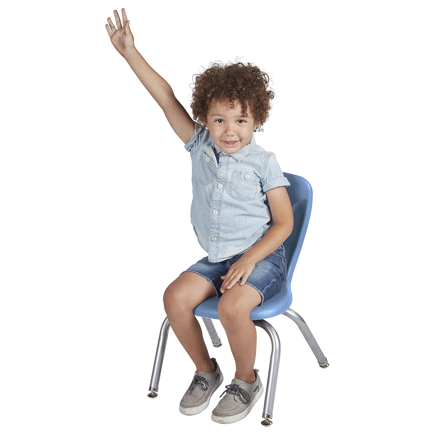 FDP 12" Contour School Stacking Student Chair, Ergonomic Molded Seat Shell with Powder Coated Silver Frame and Swivel Leg Glides; for in-Home Learning or Classroom - Navy/Powder Blue (4-Piece): Industrial & Scientific