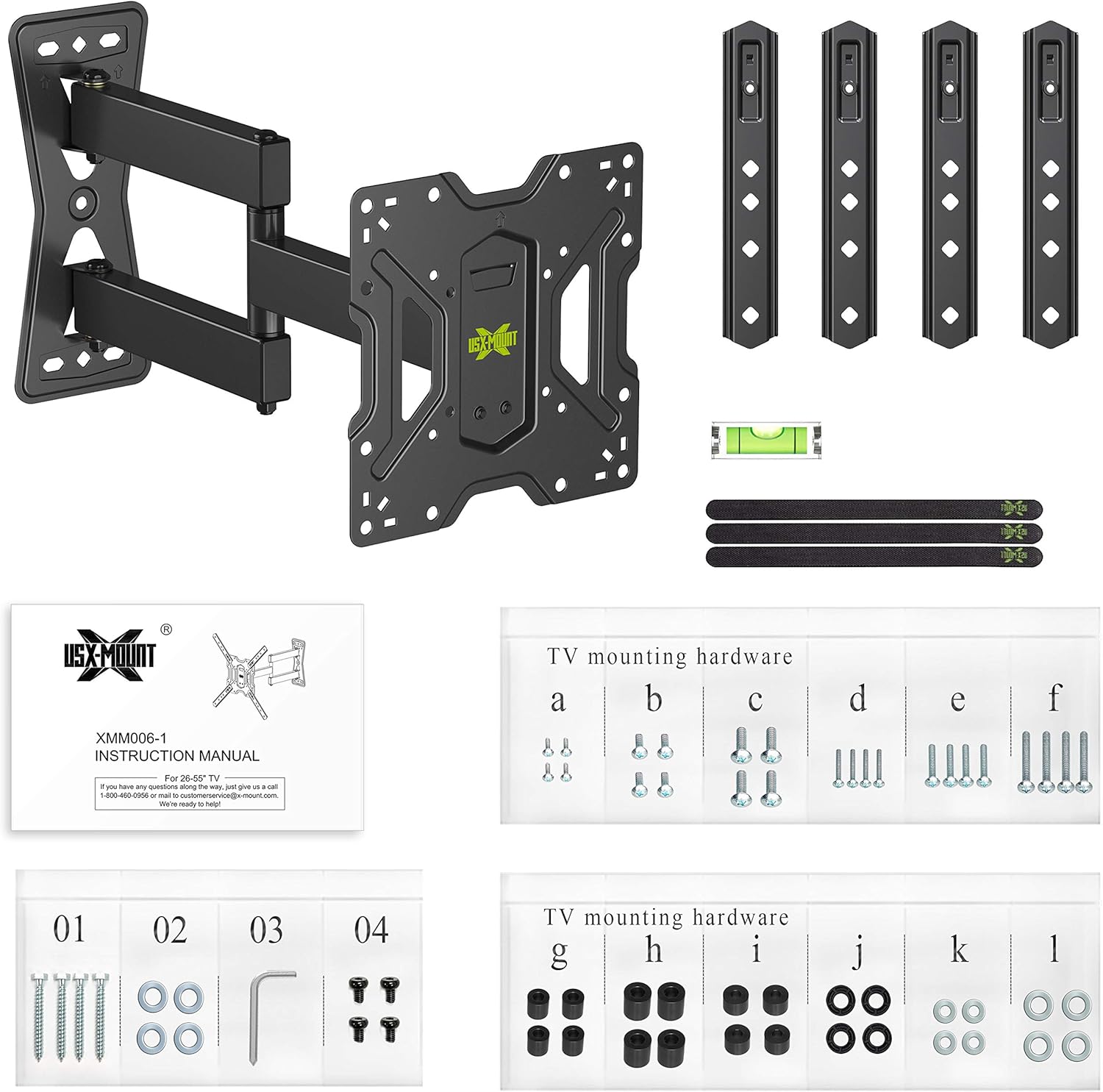 USX MOUNT Full Motion Swivel Articulating Tilt TV Wall Mount Bracket for 26-55" LED, OLED and 4K TVs, TV Mount Fit for 32, 40, 50 TV with VESA Up to 400x400mm-Weight Capacity Up to 60lbs: Home Audio & Theater