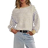 Panadila Womens Striped Oversized Sweater Fall Chunky Long Sleeve Pullover Sweaters Cable Knit Color Block Sweater Tops