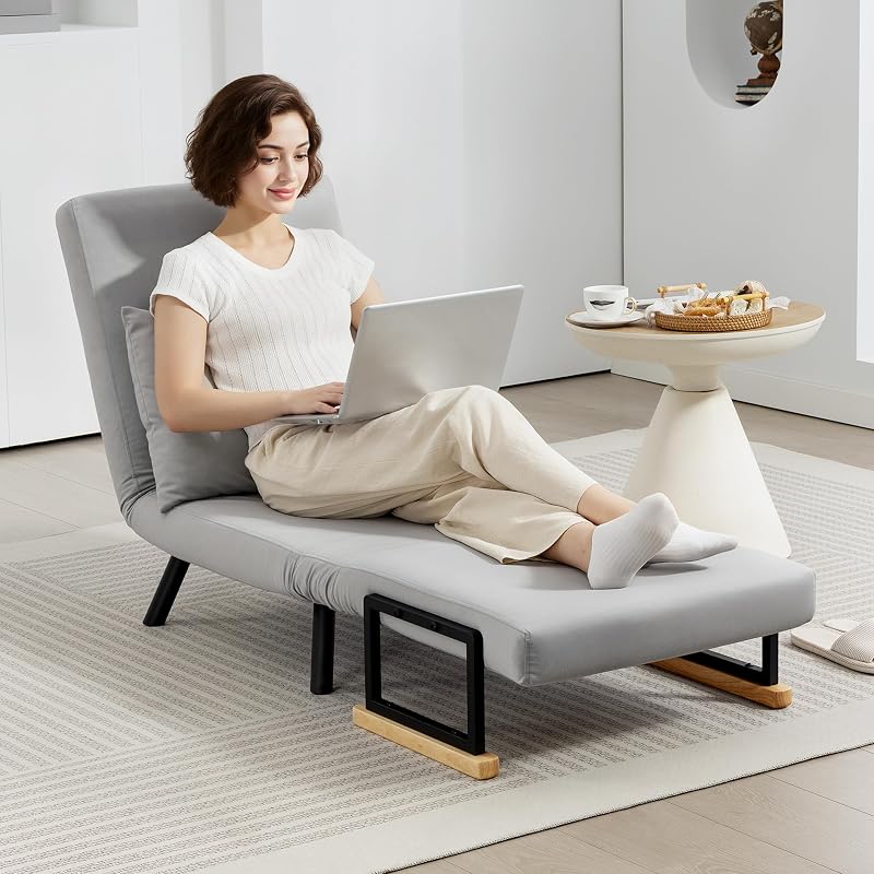 Canapé-lit 1 Place HOMCOM 4-en-1 Pliable 63x73x81 cm, Gris Clair