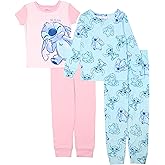 Disney Girls' 4-Piece Snug-fit Cotton Pajama Set, Soft & Cute for Kids