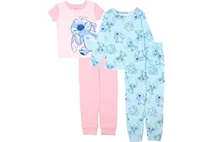 Disney Girls' 4-Piece Snug-fit Cotton Pajama Set, Soft & Cute for Kids
