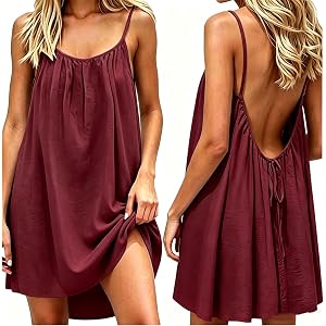 JHTK Backless cami Dress Short for Women Mini 30 Colors House Backless Dress Sleeveless Cami Lounge Dress