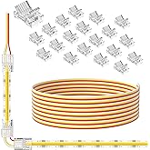 PAUTIX 10mm Connectors for 3-Pin CCT COB LED Strip Lights,20pcs Strip to Wire Connectors,10ft(305cm) Long 22AWG Extension 3 Wires for Non-Wired Gapless Solderless,5V 12V 24V LED Strip Lights Jumper