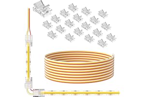 PAUTIX 10mm Connectors for 3-Pin CCT COB LED Strip Lights,20pcs Strip to Wire Connectors,10ft(305cm) Long 22AWG Extension 3 Wires for Non-Wired Gapless Solderless,5V 12V 24V LED Strip Lights Jumper