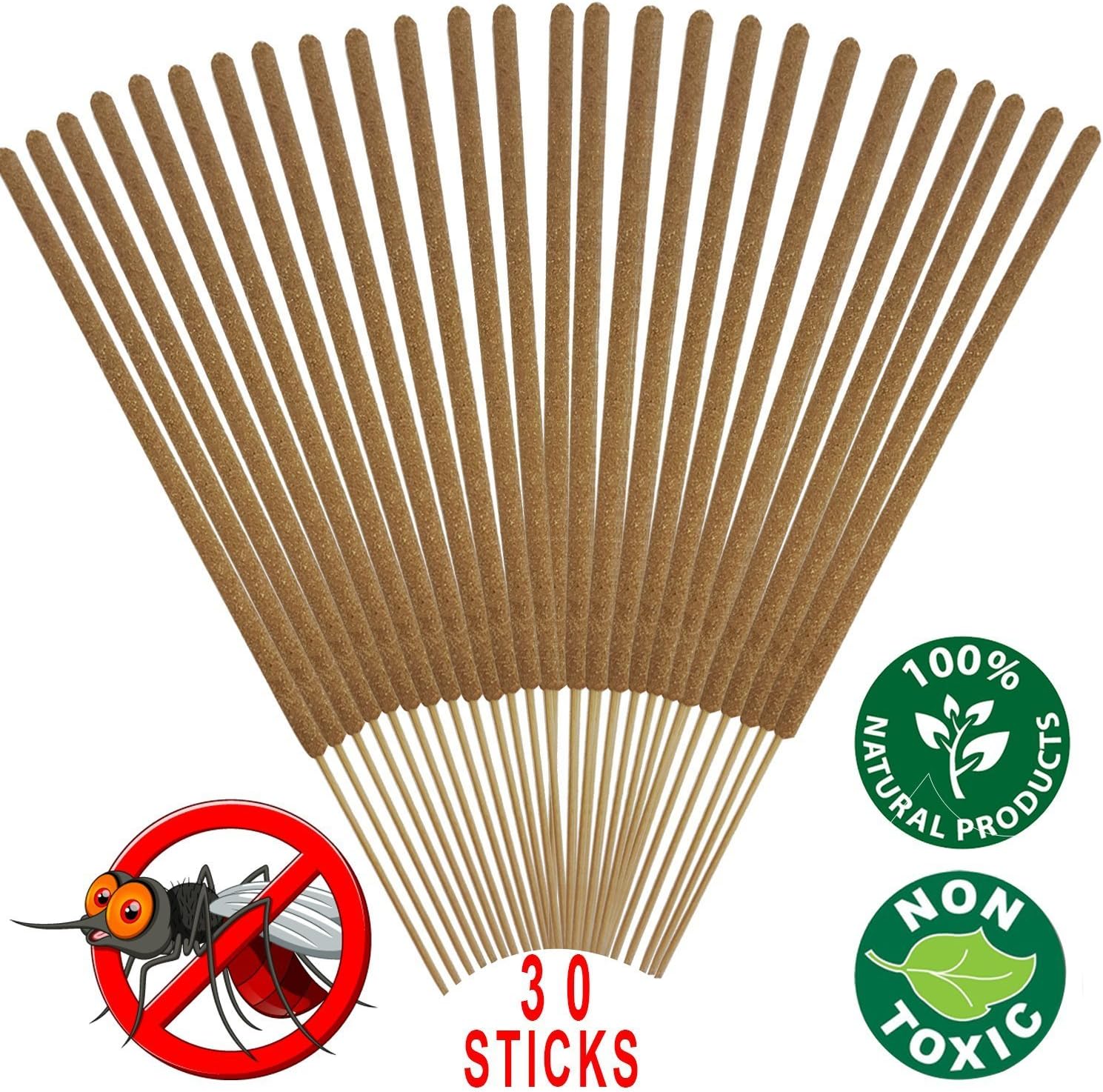 Mosquito Sticks - All Natural Insect Repellent Incense Sticks - Eco friendly - non toxic - Bamboo Infused with Lemongrass & grapefruit peel (Pack of 30)