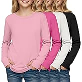 LessonZoo 4 Pack Girls' Cotton Shirts with Thumb Holes Long Sleeve Basic Crew Neck Tops Casual Lightweight Tees 5-14Y