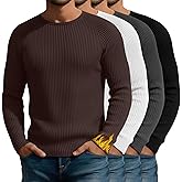Velvelhall 4 Pack Men's Thermal Shirts, Cotton Raglan Sweater Crew Neck Long Sleeve Ribbed Knit Pullover Slim Base Undershirt