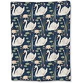 Ti Caldi White Swan and Lily Pad Blanket, Soft Warm Fuzzy Lightweight Flannel Throw Blanket for Couch, Bed, Decor, Travel & Outdoor, Cozy Blankets for Adults Kids Women Men 60×50 in