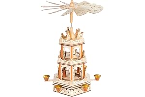 BRUBAKER Christmas Pyramid - 3-Tier Rotating Wooden Pyramid - 18 Inch Candle Decoration Made of Wood - Hand-Painted Figures -