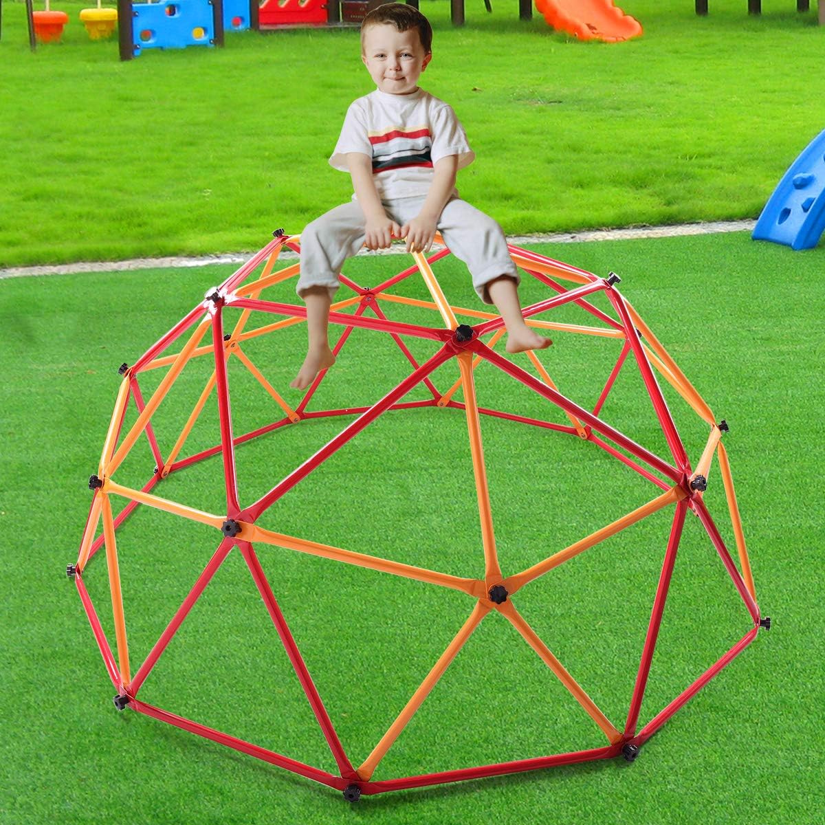JAXPETY Outdoor Dome Climber Playground Children Kid Swing Set Climbing Frame Backyard Gym, Red and Yellow: Toys & Games