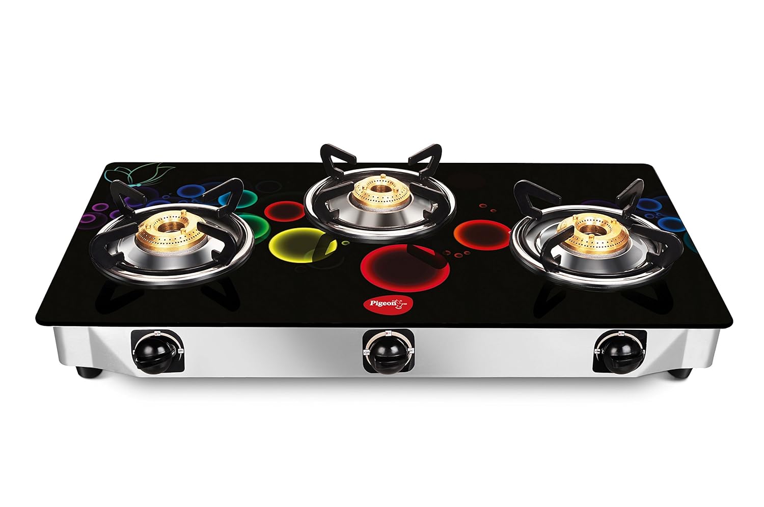 Black Apollo Glass 3 Burner Gas Stove Pigeon by Stovekraft Best
